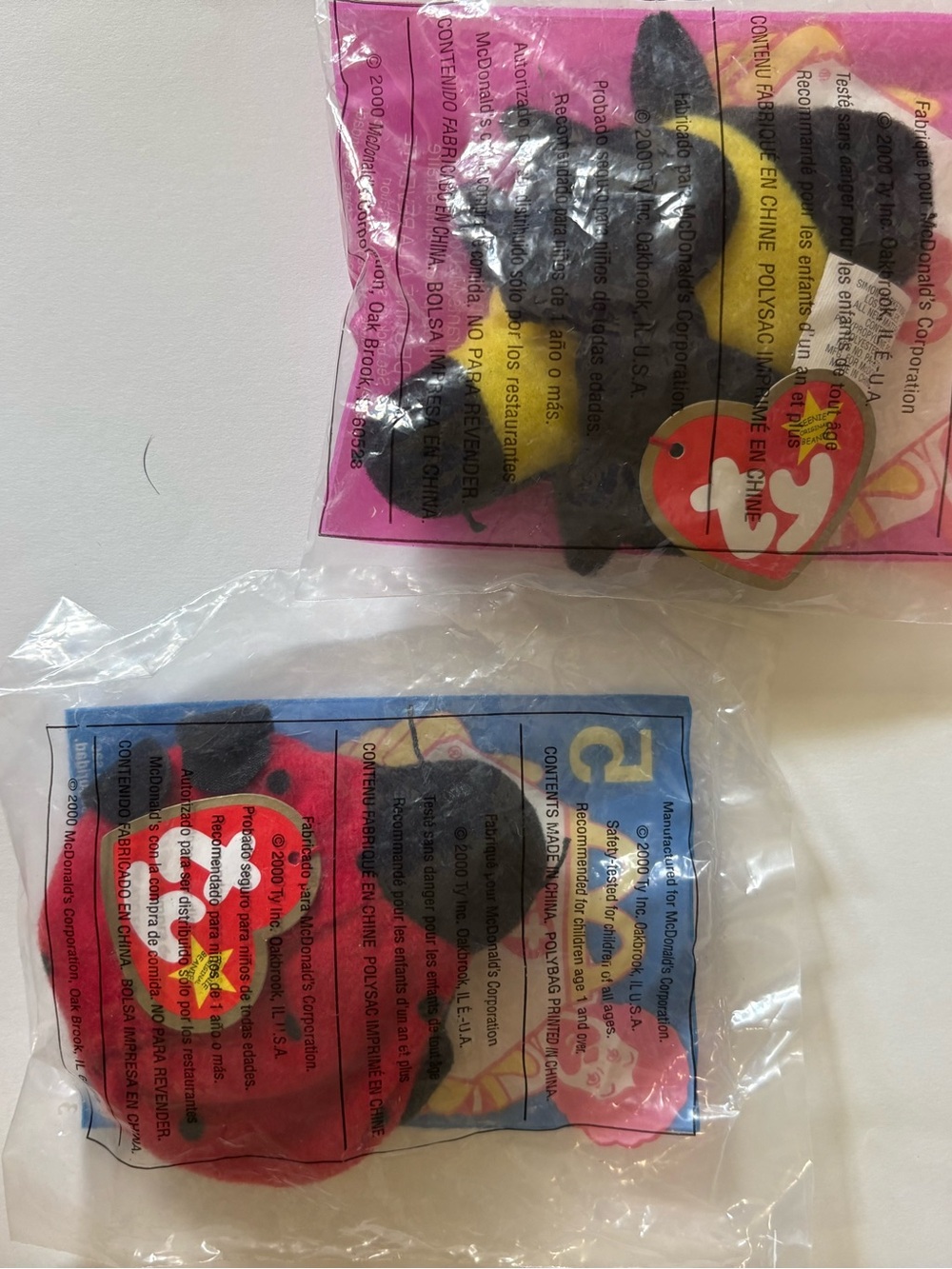 Vintage McDonald’s TY Teeny Beanie Babies Bumble Bee #6 Lucky Ladybug #5 NWT